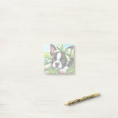 Speelse Boston Terrier Puppy met groene boog Post-it® Notes (Op bureau)