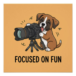 Speelse Boxerhond Camerafanaat Oranje Kunst Perfect Poster