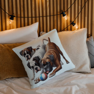 Speelse Boxerhonden aan het Spelen Kussen