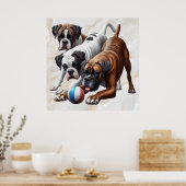 Speelse Boxerhonden  Poster (Keuken)