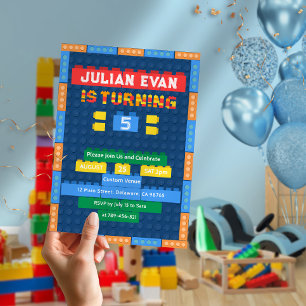Speelse Bricks Bouwstenen Boy's Blue Birthday Kaart
