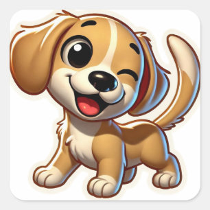 Speelse Bruine Witte Cartoon Puppy Vierkante Sticker