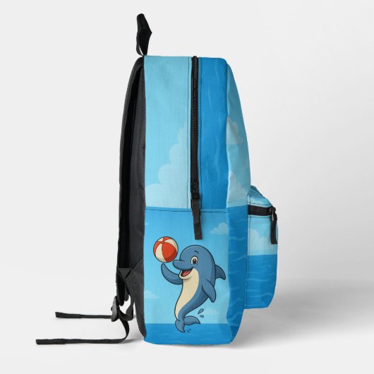 Speelse Cartoon Dolfijn met Strandbal Bedrukte Rugzak (Links)