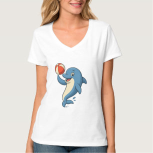 Speelse Cartoon Dolfijn met Strandbal T-shirt