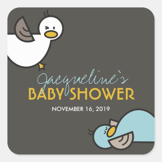 Speelse Cartoon Duck Boy Twins Baby shower Sticker (Voorkant)