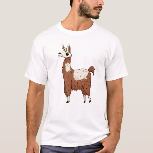 Speelse Cartoon Llama – Bruin & Wit Leuk Dier T-shirt (Voorkant)