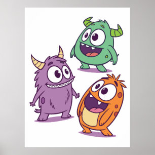 Speelse Cartoon Monsters – Schattig Karakter Met G Poster