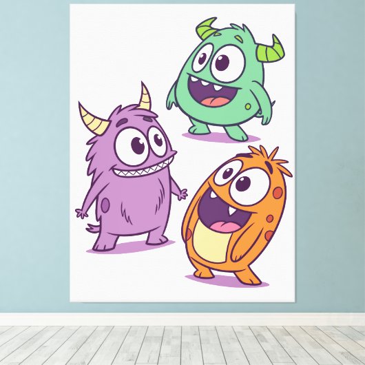 Speelse Cartoon Monsters – Schattigee Big-Eyed per Canvas Afdruk (Insitu (Houten vloer))