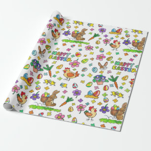 Speelse Cartoon Paaspatroon Cadeaupapier