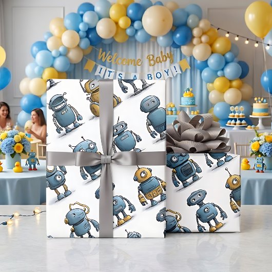 Speelse Cartoon Robot Inpakpapier