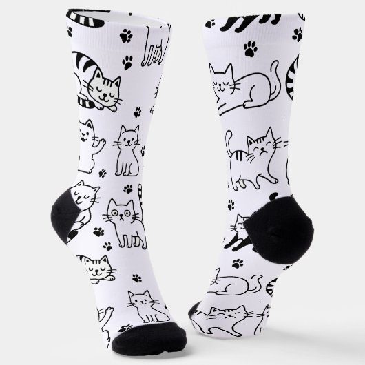 Speelse Cat Paw Print Crew Sokken (Gebogen)