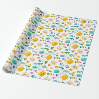 Speelse Cat & Paw Print – Schattigee en kleurrijke Cadeaupapier