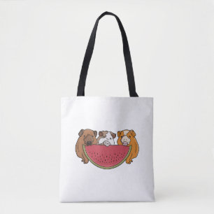 Speelse cavia's en watermeloen illustratie draagtas