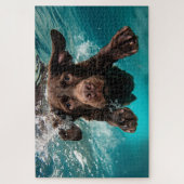 Speelse chocolade labrador zwemmen onder water legpuzzel (Verticaal)