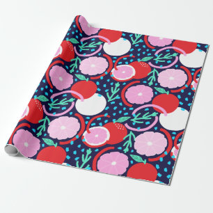 Speelse citrusvrucht & confetti Midnight Market Cadeaupapier