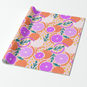 Speelse citrusvruchten & confetti roze limonade cadeaupapier