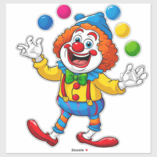 Speelse clown springt met felle ballen sticker