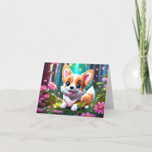 Speelse Corgi Puppy in Bloemen Blanco Groet Kaart