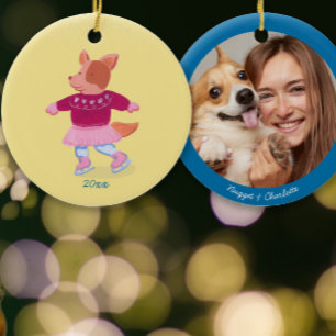 Speelse Corgi schaatsen Custard Geel Foto Keramisch Ornament