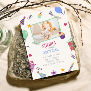 Speelse Cupcake 1e verjaardag foto uitnodiging