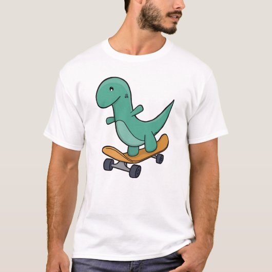 Speelse dinosaurus op skateboard t-shirt (Voorkant)