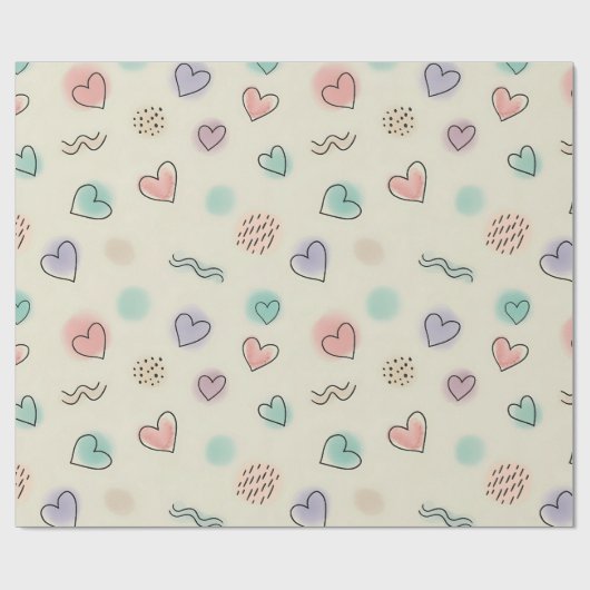 Speelse doedels van harten, Stippen en Wavy Lines Cadeaupapier (Vlak)
