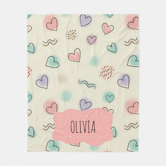 Speelse doedels van harten, Stippen en Wavy Lines Fleece Deken (Voorkant)