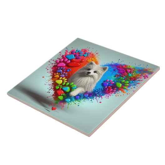 Speelse Dog Paw Print Tegel Tegeltje (Zijkant)