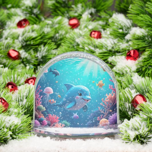 Speelse dolfijn en kleurrijk zeeleven sneeuwbol (Kerstmis)