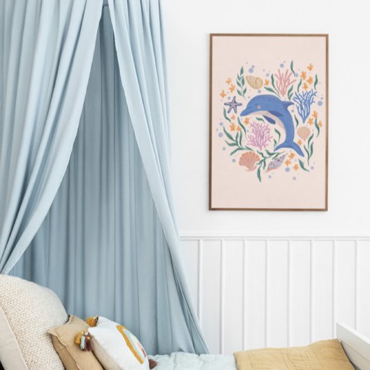 Speelse Dolfijn en Koraalrif Poster