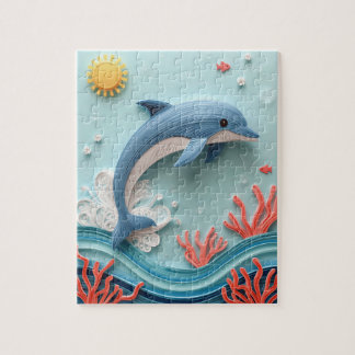 Speelse Dolfijn Papier Kunst Sprong Legpuzzel