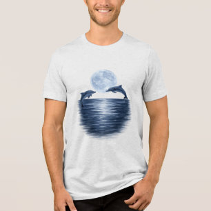 Speelse dolfijnen in het maanlicht Tri-Blend shirt
