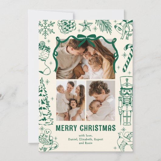 Speelse Doodle 3 Foto Kerstmis Feestdagenkaart (Voorkant)