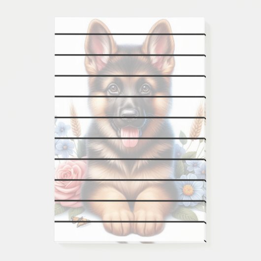 Speelse Duitse Herder Puppy met bloemen Post-it® Notes (Voorkant)