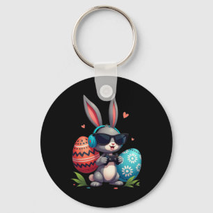 Speelse Easter Bunny Gaming Hoofdtelefoon en kleur Sleutelhanger