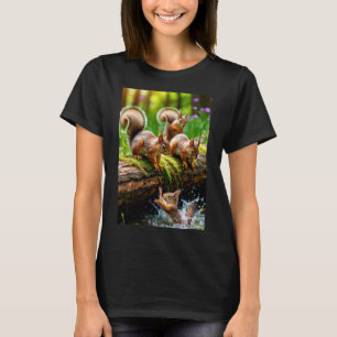 Speelse eekhoorns in bos natuur dames T-shirt