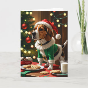 Speelse Elf Beagle met Koekjes voor Sinterklaas Kaart