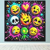 Speelse emoji-explosie canvas afdruk (Insitu (Houten vloer))