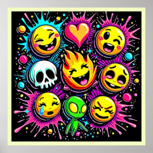 Speelse emoji-explosie poster