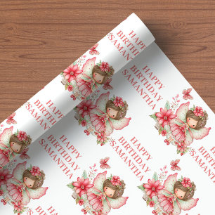 Speelse fee meisje blos bloemen verjaardagsverpakk cadeaupapier