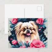 Speelse Floral Pekingese hond Briefkaart (Voorkant / Achterkant)