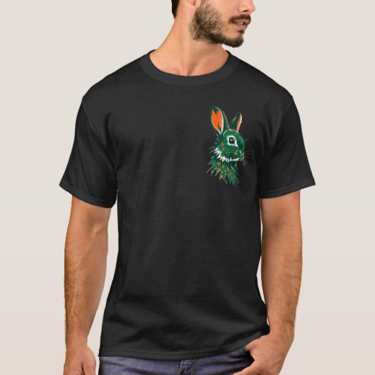 Speelse Forest Green Rabbit Illustration T-Shirt (Voorkant)