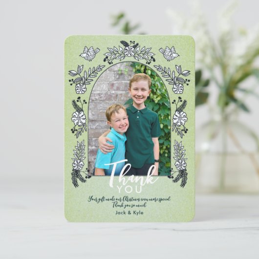 Speelse foto-boog bloemen Kerstmis Bedankkaart (Staand voorkant)