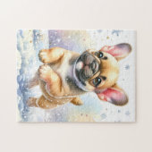Speelse Franse Bulldog hond Puppy Kerstmis Legpuzzel (Horizontaal)