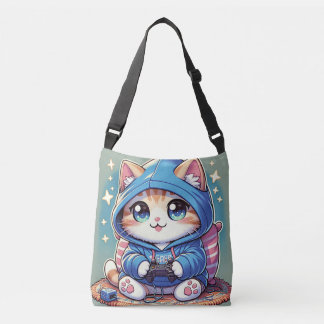 Speelse gamer kat in een gezellige omgeving crossbody tas