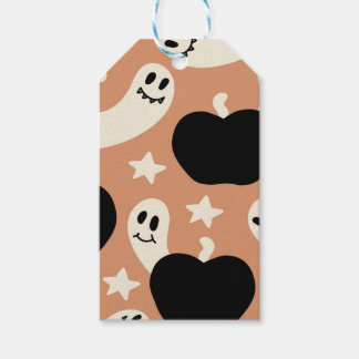 Speelse geesten en pompoenen op zwart – Halloween Cadeaulabel