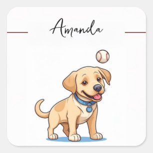 Speelse gele honkbal Labrador Puppy Vierkante Sticker
