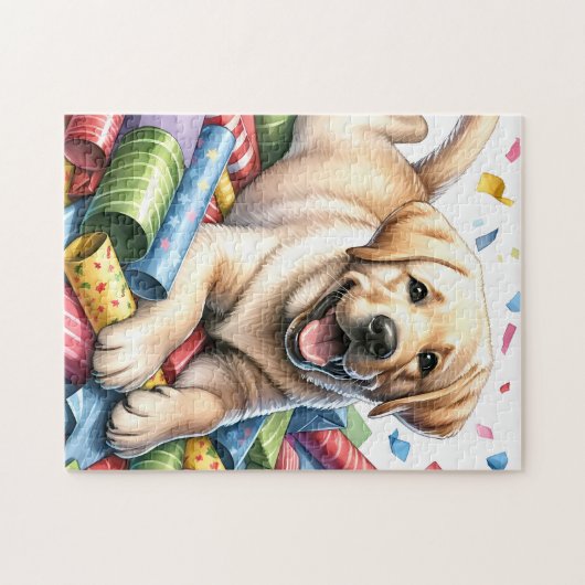 Speelse gele labrador retriever puppy hond legpuzzel (Horizontaal)