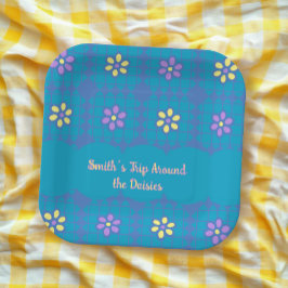 Speelse geometrische kleurrijke daisy patroon zome papieren bordje