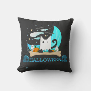 Speelse Ghost Cat Haunts Halloween Nacht Kussen